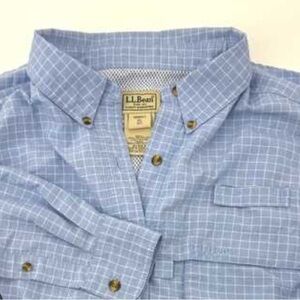 L.L. Bean women’s  Light Blue Plaid vented fishing Shirt